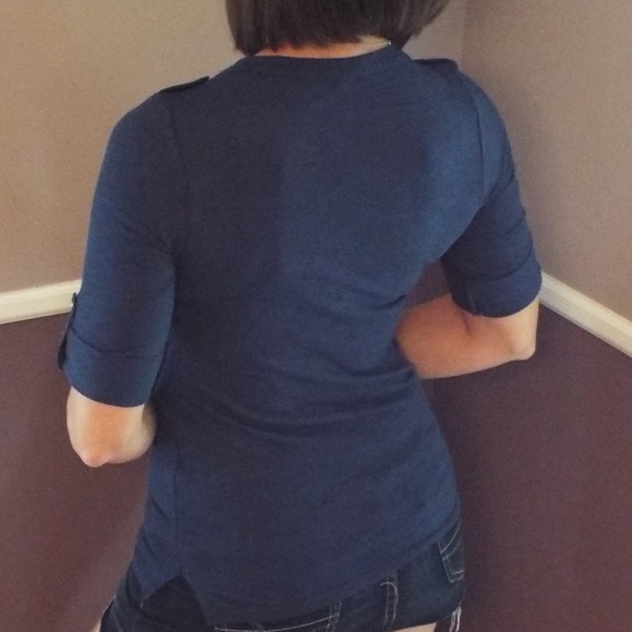 3/4 Cuff Sleeve Military Henley Pocket Navy 4615 - Picture 5 of 5